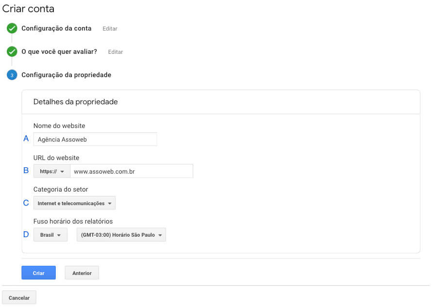 Terceira passo do cadastro no Google Analytics Terceira passo do cadastro no Google Analytics